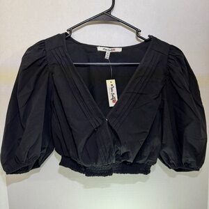 New Look Black Sailor Collar Puff Sleeve Crop Top